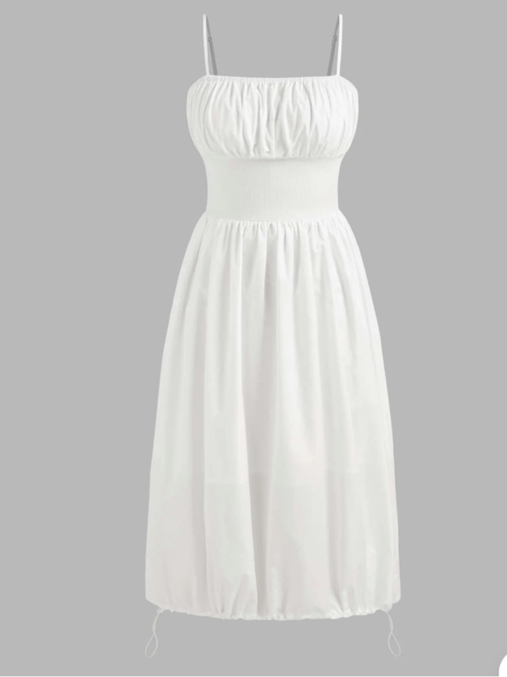 WHITE WOVEN SQUARE NECK CORSET RUCHED MIDI DRESS XS 2